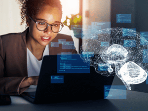 woman looking at laptop