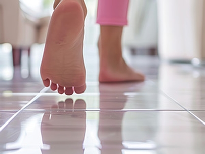 walking on pristine tile