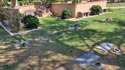 Notice the headstone has more color depth and clarity than the surrounding headstones. Photo