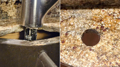 This BEFORE (left) and AFTER (right) image demonstrates the quality of our repair work. Photo