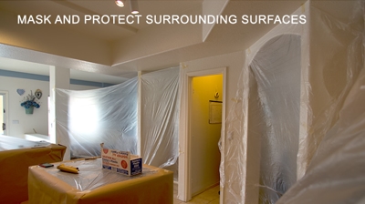 We use masking tape, plastic sheets, and sometimes brown paper to protect the personal property of our clients. Photo