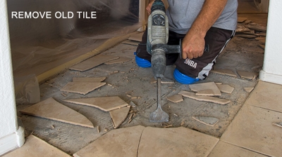 Our technicians are thoroughly trained in tile removal services. Photo