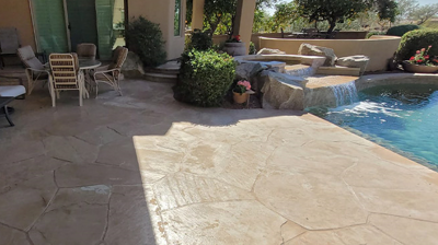 This BEFORE image shows the complete lack of color variation on this flagstone. Photo