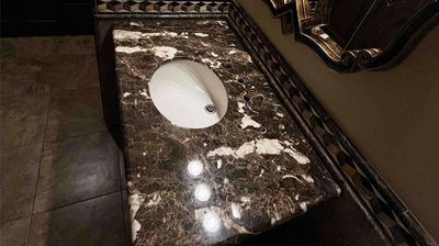 Here is one more image showing the restored and sealed marble vanity. We are proud of our results. Photo