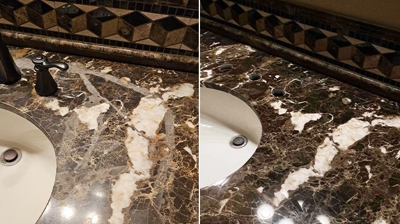 Chemical-Damaged Marble Vanity Restoration