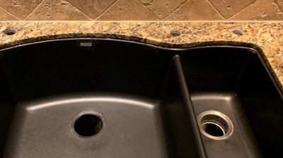 Granite Crack Behind Sink Repaired