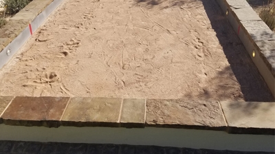 Our application of Dry Treat Intensifia Sealer will provide superior stain protection for this flagstone bocce court. Photo