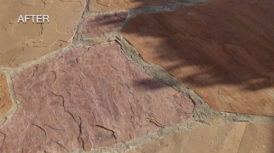 Here is a nice close up shot of the cleaned and restored flagstone. Photo