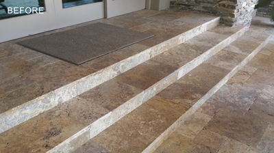 Notice how dull-looking these travertine stairs were. Photo