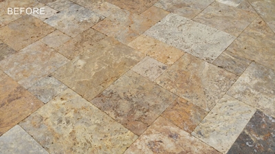 Here is another image of the travertine before we started doing any cleaning or restoration. Photo