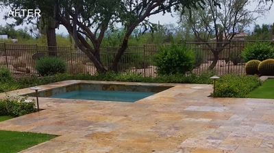 This restored travertine deck looks so much better now. Photo