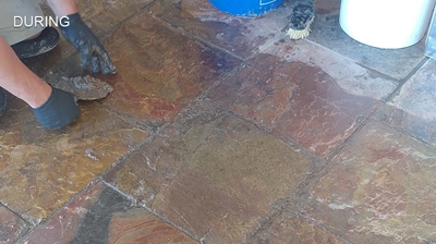 The natural colors in the slate are enhanced with the application of sealer. Photo