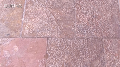 When an improper topical sealer is applied to exterior slate, this is what happens. Photo