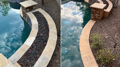 Here is a BEFORE (left) and AFTER (right) of the walls caps. Photo