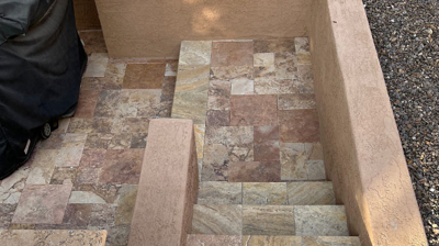 Here is the stairway leading to the grill area BEFORE our services. Photo