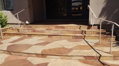 Here is the full entryway AFTER our flagstone cleaning and sealing. What a difference! Photo