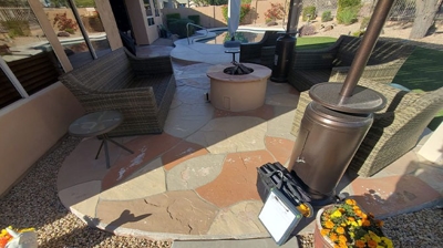 Here is the flagstone sitting area BEFORE restoration from another angle. Photo