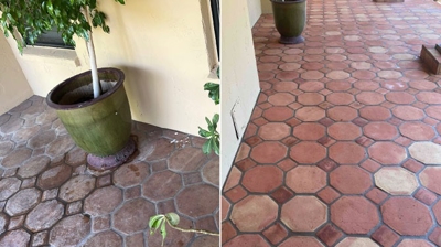 We removed the discoloration around the potted plant. Photo