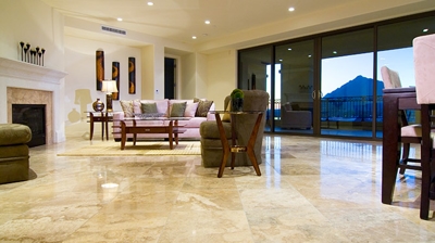 Here is another view of the refinished stone floor in this living room. Photo