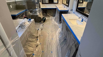 We masked and protected the surfaces surrounding our work area. Protected Surfaces Photo