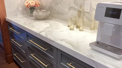 Here is an AFTER image of the beverage station bar top. Photo