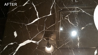 Here is a nice close up shot of the refinished marble. Notice the clarity and reflection of the finish. Photo