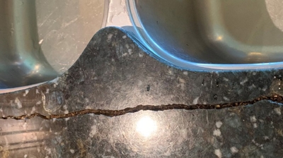 Here is another BEFORE image that provides a closer look at the granite crack. Photo