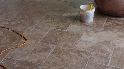 As you can see, the finish of this travertine was dull. Photo