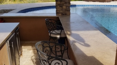 This AFTER image shows the lightly polished travertine finish. Photo