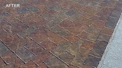 This image is a closer look at the highly porous concrete pavers after they were treated. What a difference! Photo