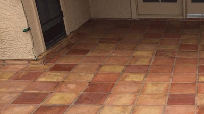 This AFTER image shows the cleaned and sealed Saltillo. Photo