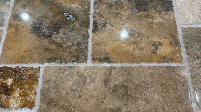 After travertine floor has been restored. Photo