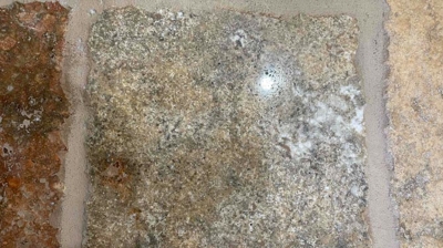 After travertine floor has been restored. Photo