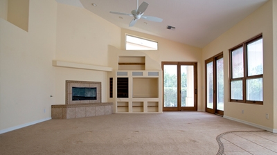 Here is another shot of the old tile and carpet flooring. Photo