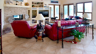 We installed the new tile in a diagonal pattern. Photo