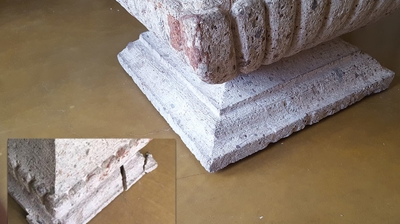 Here you can see the broken cantera and the repaired cantera side-by-side. What a difference! Photo