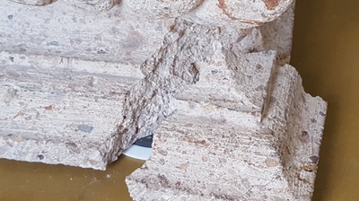 We reassembled the smaller pieces of cantera first. Photo