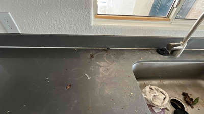 This area next to the sink had a lot of surface damage, as you can see in this BEFORE image. Photo