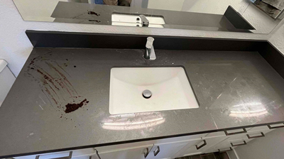 Here is the BEFORE image of the vanity. Photo