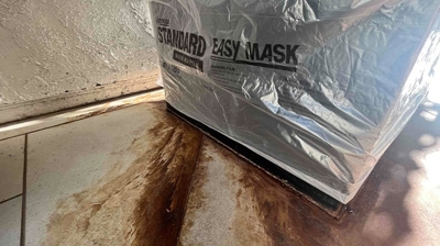 Here is another BEFORE image. We covered the planter with protective plastic. Photo