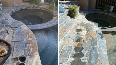 Here is a BEFORE (left) and AFTER (right) of flagstone replacement. Photo