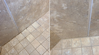 Notice the difference in the grout lines in this BEFORE (left) and AFTER (right) image. Photo