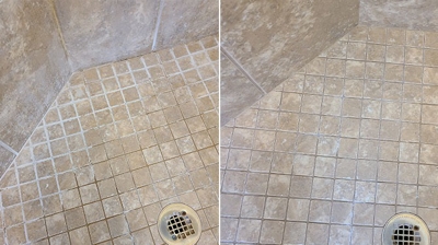 Here is another BEFORE (left) and AFTER (right) image showing the difference in the appearance of the floor. Photo