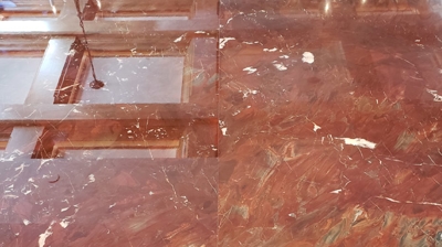 The upper left side of the countertop is finished. The rest of the marble still needs a StoneGuard application. Photo