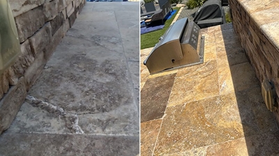 Here is another BEFORE (left) and AFTER (right) comparison of stone restoration in the grill area. Photo
