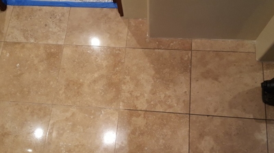 Here is another before and after shot. The left side of the image shows grout lines that have been cleaned and the right side sh Photo