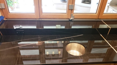 This is the same countertop with StoneGuard® applied. This will be nearly impossible to etch. Photo