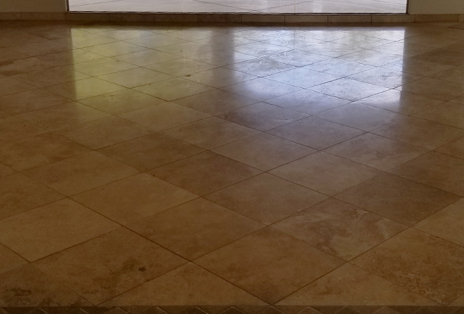 New Look For Unsightly Travertine Floor, Repair Travertine Floor Tile In A Kitchen