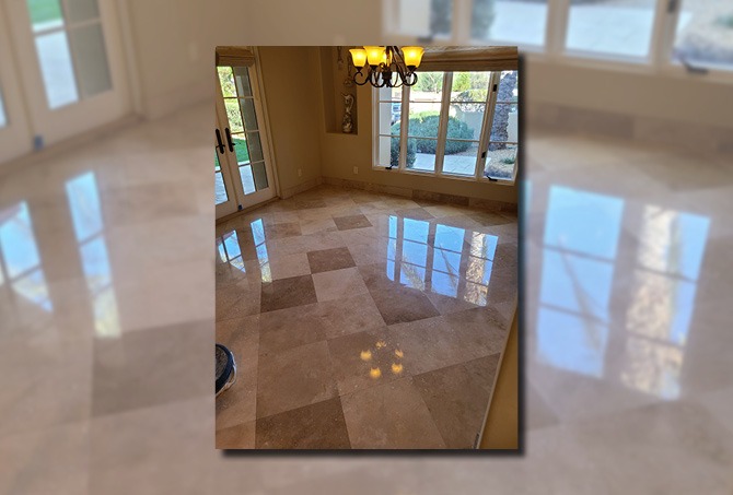 Notice the glass-like travertine finish in this AFTER image