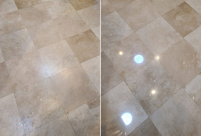 Travertine Floor Before and After Refinishing